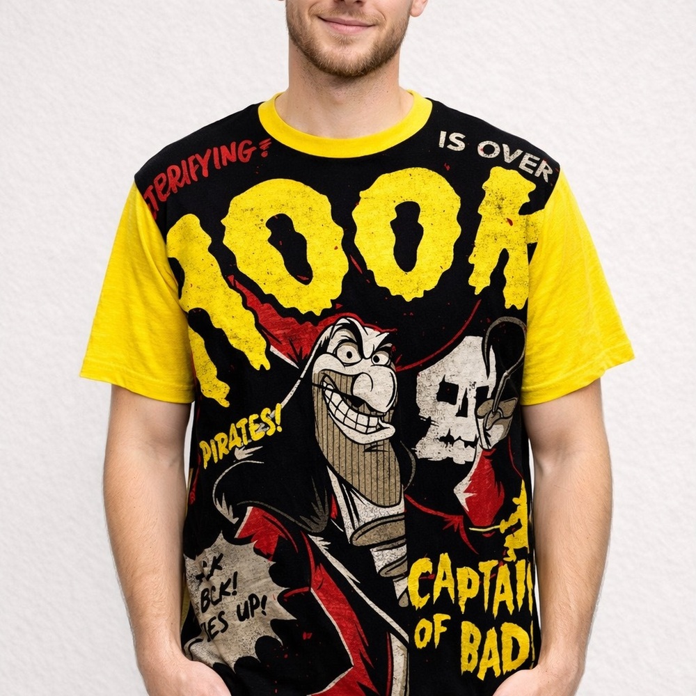 NEW Captain Hook Disney Villain Yellow and Black Tee shirt  LARGE